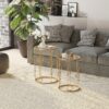 Round Coffee Tables Set Of 2, Gold Nesting Side End Tables With Tempered , For Living Room, Gold