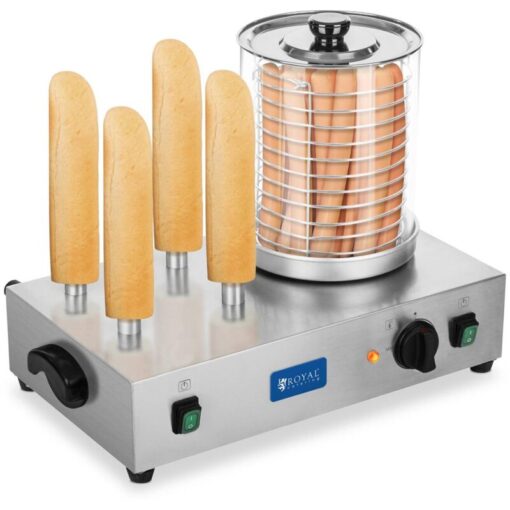 Royal Catering - Commercial Hotdog Maker Bun Roaster Four Toaster Rods Skewer Spikes 1100 w 230 v