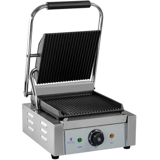 Royal Catering - Electric Contact Grill Grooved Enamelled Cast Iron With Grease Tray - 1800 w