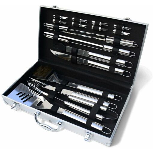 Set of 18 pieces barbecue tool set with a case, Barbecue Tool Set, Grey, 48x25x9 cm