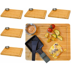 Set of 6: Bamboo Raclette Plate - 30 x 25 Raclette Board Coaster with Dip Bowl - beige