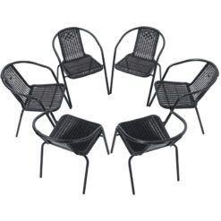 Set of 6 Black Garden Patio Metal Wicker Chairs