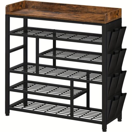 Shoe Rack For Entryway Metal Shoe Racks With Boots Storage For 18-22 Pairs Free Standing Entryway Wood Shoes Rack Shoe Shelf Wooden Top & Side Pocket