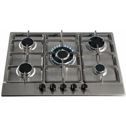 Sia SSG701SS 70cm Stainless Steel 5 Burner Gas Hob With Cast Iron Pan Stands