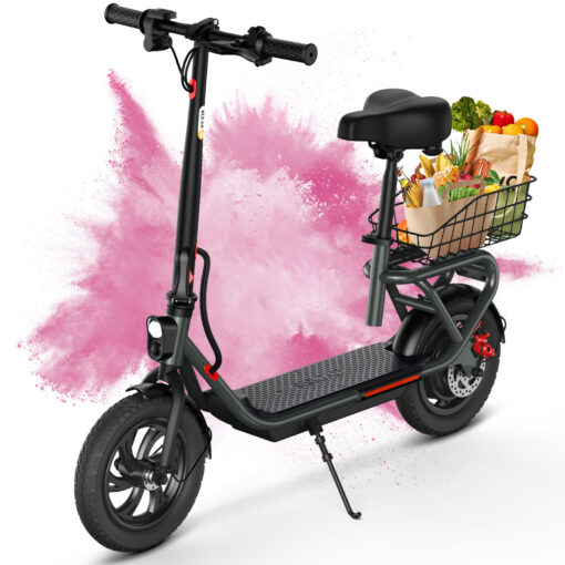 Sisigad Electric Scooter For Adults With Seat, Long Range & 15 Mph Power By 300w Motor, 12" Pneumatic Tire & Height Adjustable Seat