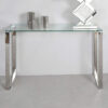 Slim Metal Console Table for Hallway Living Room Furniture, 120cm Entryway Table with Clear Glass Top