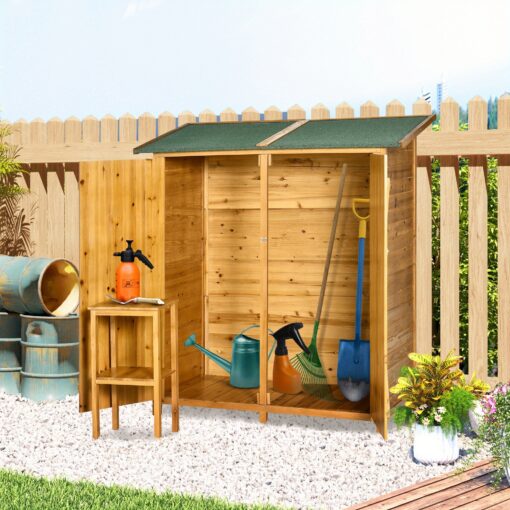 Small Shed, Wooden Garden Shed With Flexible Table, Hooks And Ground Nails, Lockable Tool Shed With Asphalt Roof, 140 X 75 X 157cm, Natural