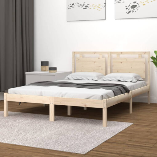 Solid Wood Pine Bed Frame 140X190 Cm - Brown Finish (No Mattress Included)