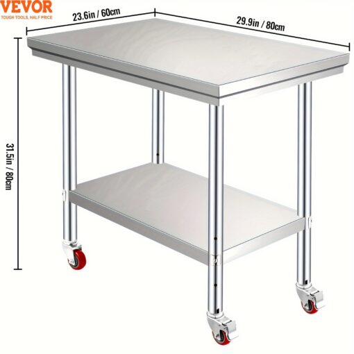 Steel 24 X 33.8 4 Casters Duty Table For Restaurant