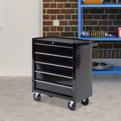 Steel 5-drawer Tool Storage Cabinet Lockable With Wheels Handle 2 Keys Garage Equipment Trolley Home Work Diy Workshop Chest Black