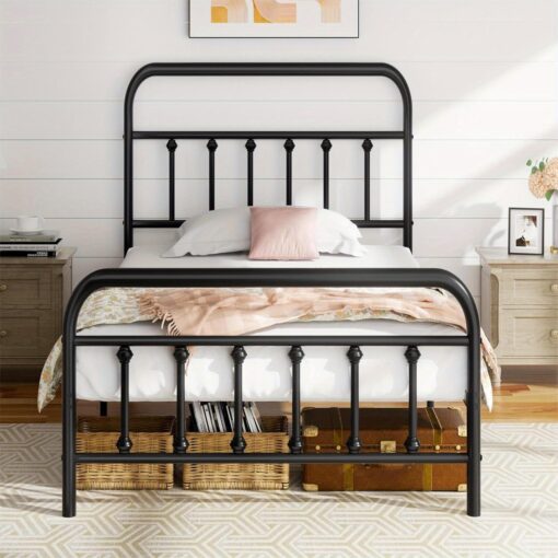 Sunlei Queen Size Metal Bed Frame With Headboard/ Footboard, Mattress Foundation For Storage, Steel Slats Support, Noise Free, No Box Spring Needed,