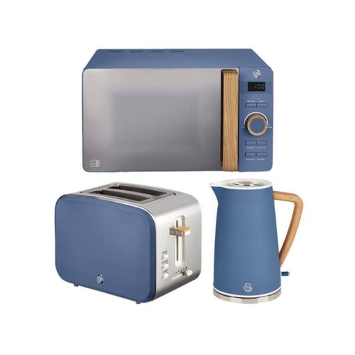 Swan - Nordic Blue 1.7L Kettle, 2 Slice Toaster & 20L Digital Microwave Set