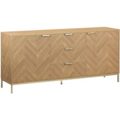 Sweeek - 160cm herringbone sideboard with 3 drawers, Budapest, Natural, 160x40x75 cm