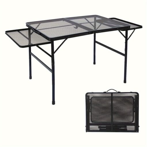 Table With 2 Side Shelves Folding Metal Grill Table Large Metal Mesh Table Height Adjustable Picnic Tables Outdoor Table With Wings Side Shelves