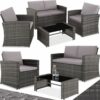 Tectake - Garden Furniture Set Lucca - outdoor sofa, 2 armchairs, coffee side table - garden sofa, rattan sofa, garden sofa set - grey/light grey