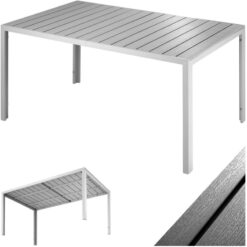 Tectake - Garden Furniture Table Bianca - aluminium, wood look, 150 x 90 x 74.5 cm - outdoor table, patio table, garden dining table - silver/gray