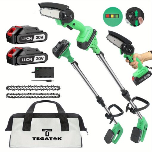 Tegatok 2-in-1 Mini Chainsaw With 5.5 Ft Retractable Rod Small Handheld Portable Chainsaw Suitable For Cutting Wood, Trimming Branches And Used As A