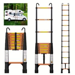 Telescoping Ladder, Aluminum Lightweight Extension Ladder W/hooks & , 330lbs Capacity Collapsible Ladders, Extension Telescopic Ladder For Home,