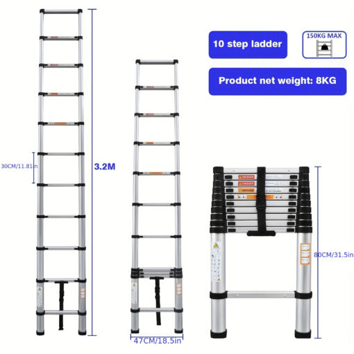 Telescoping Steel 8.5ft/10.5ft/12.5ft - Portable Telescopic Rv Diy For Household , Christmas, Halloween Decorations, 330 Lb