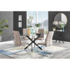 Tierra Modern Chrome Metal & Glass Round Dining Table Set with 4 Upholstered Faux Leather Chairs