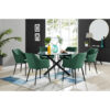 Tierra Modern Chrome Metal & Glass Round Dining Table Set with 6 Luxury Button Velvet Chairs