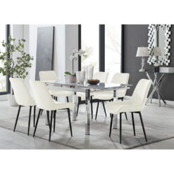 Tierra Modern Glass & Metal Extendable Dining Table Set & 6 Luxury Upholstered Velvet Dining Chairs