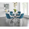 Tierra Modern Metal & Glass Round Dining Table Set with 4 Luxury Velvet Dining Chairs