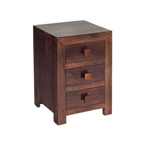 Toko Dark Mango 3 Drawer Bedside - Solid Mango Wood - L40 x W42 x H62 cm