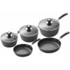 Tower - T900110 Precision 5 Piece Non-Stick Forged Aluminium Pan Set Diamond Coating, Soft Grip Handles, Black