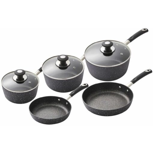 Tower - T900110 Precision 5 Piece Non-Stick Forged Aluminium Pan Set Diamond Coating, Soft Grip Handles, Black