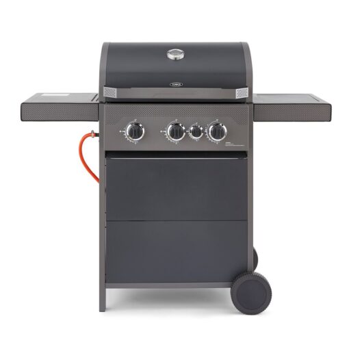 Tower T978501 Stealth 3000 4 Burner 3+1 Porcelain Gas BBQ, Including Side Burner, Side Table, Precision Thermometer and Rust Proof Design, Black