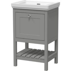 Traditional Furniture Floor Standing 1 Drawer Vanity & 0 Tap Hole Fireclay Basin, 500mm, Cool Grey