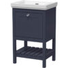 Traditional Furniture Floor Standing 1 Drawer Vanity & 0 Tap Hole Fireclay Basin, 500mm, Indigo Blue