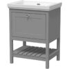 Traditional Furniture Floor Standing 1 Drawer Vanity & 0 Tap Hole Fireclay Basin, 600mm, Cool Grey