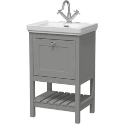 Traditional Furniture Floor Standing 1 Drawer Vanity & 1 Tap Hole Fireclay Basin, 500mm, Cool Grey