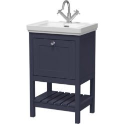 Traditional Furniture Floor Standing 1 Drawer Vanity & 1 Tap Hole Fireclay Basin, 500mm, Indigo Blue