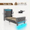 Twin/full/king/queen Size Bed Frame Avaliable With Led Light And Charging Station, Upholstered High Headboard And Footboard, Wood Slats, Noise Free,