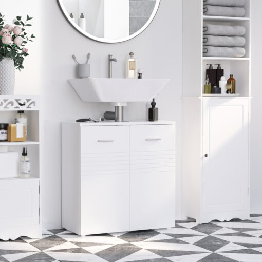 Under Sink Cabinet, Bathroom Vanity Unit, Pedestal Under Sink Design, Storage Cupboard With Adjustable Shelf, High Gloss, White