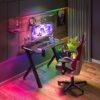 Unho - 100cm Gaming Desk Computer Table pc Laptop rgb led Lights Racing Gamer Workstation