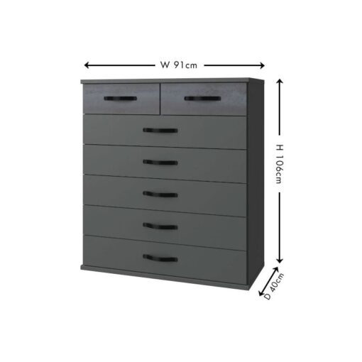 Urban Deco - Graphite 2+5 Drawer Wide Chest, Bedroom Storage Furniture - grey