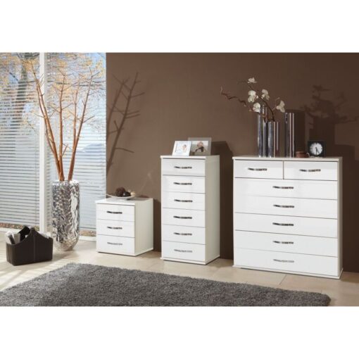 Urban Deco - White 2 Over 5 Drawer Wooden Wide Chest, Bedroom Storage Furniture - white