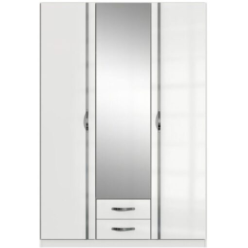 Urban Deco - White 3 Door Mirrored Wardrobe, Bedroom Storage Furniture - white