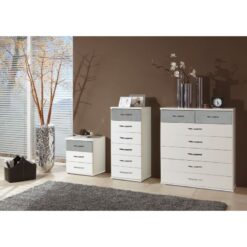 Urban Deco - White and Light Grey 3 Drawer Wooden Bedside Cabinet, Bedroom Storage Furniture - white