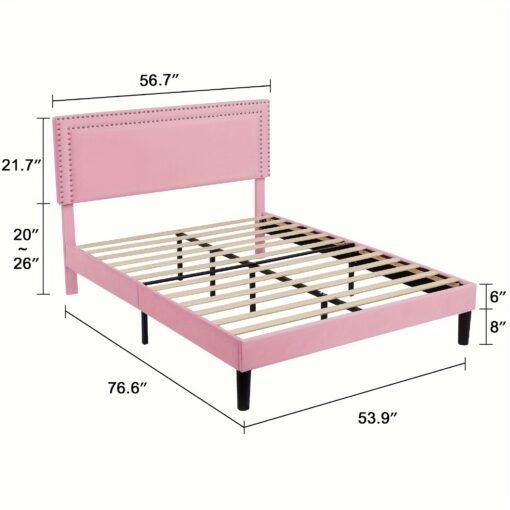 Vecelo Full Size Platform Bed Frame With Height Adjustable Upholstered Headboard, Modern Mattress Foundation, Slat Support, Spring Needed, Easy