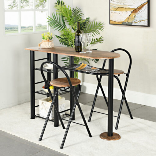 Versatile 3-Piece Dining Table Set With Storage Shelves, Dining Table And Chair Set For Small Spaces