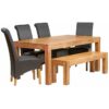 Verty Furniture - Dakota Light Mango 6 ft Dining Set with Bench & 4 Leather Chairs - Light Wood