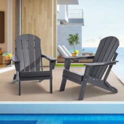 Vevor - Adirondack Chair Plastic, Set of 2 All-Weather Portable Folding Fire Pit Chair, Outdoor Adirondack Patio Chair with Cup Holder, with Relaxing