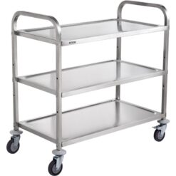 Vevor Kitchen Utility Cart, 3 Tiers, Wire Rolling Cart with 450LBS Capacity, Steel Service Cart on Wheels, Metal Storage Trolley with 80mm Basket