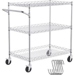 Vevor Kitchen Utility Cart, 3 Tiers, Wire Rolling Cart with 661LBS Capacity, Steel Service Cart on Wheels, Metal Storage Trolley with 80mm Deep