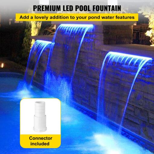 Vevor Pool Fountain 11.8x3.2x8.1 Inches, Fountain Spilway Led Light, Pool Waterfall Fountain Solid Acrylic, Pool Waterfall For Garden Pond, Swimming